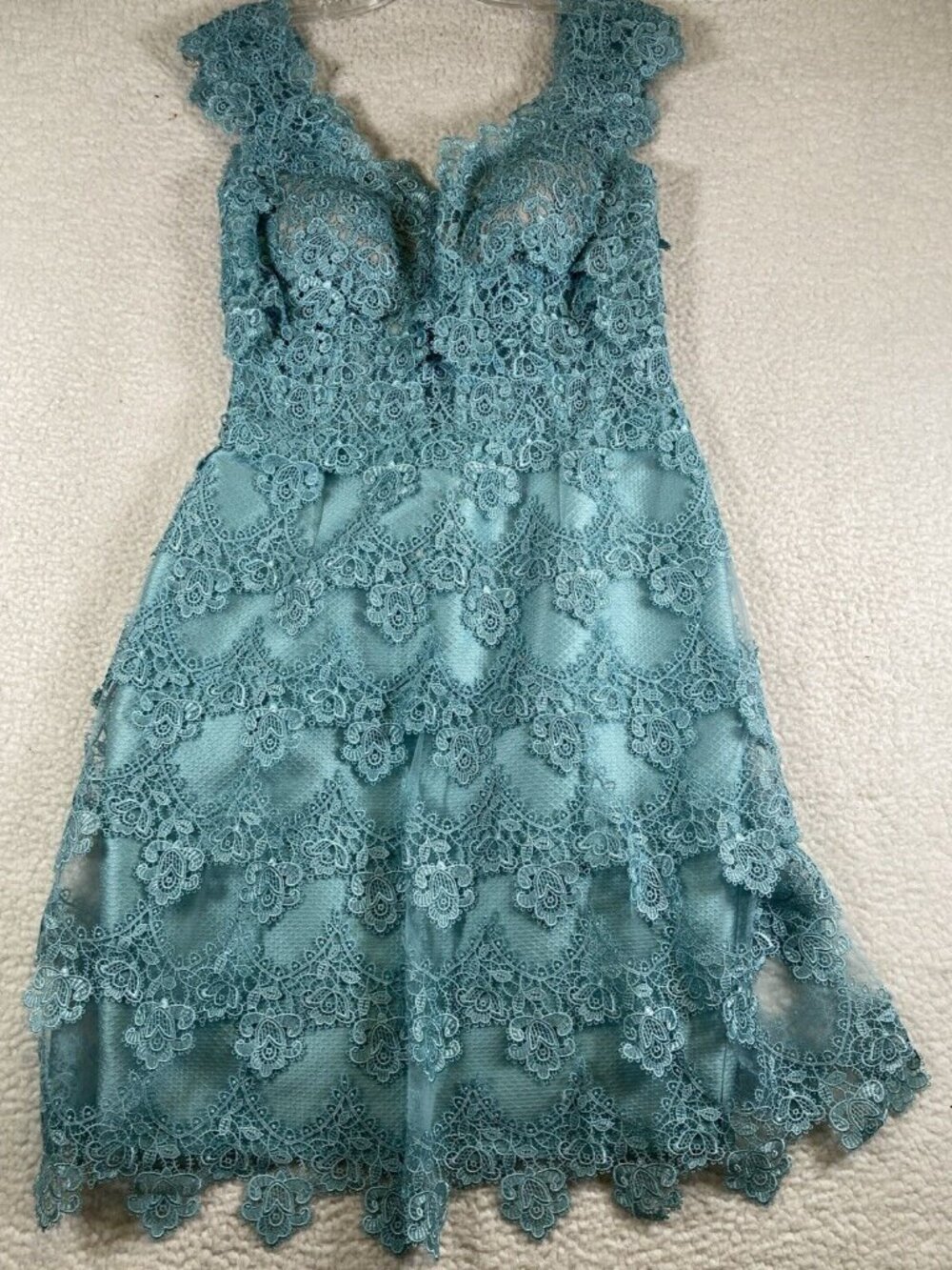 Nina Raynor Teal Blue Floral Lace Couture Dress Size 10